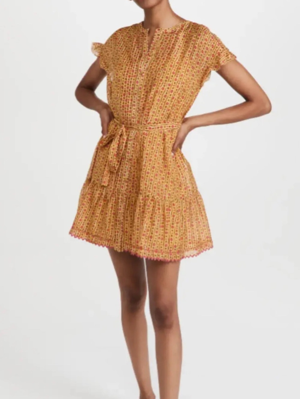 NWT SALONI Yellow Daisy Floral Tie-Waist Short Dress
